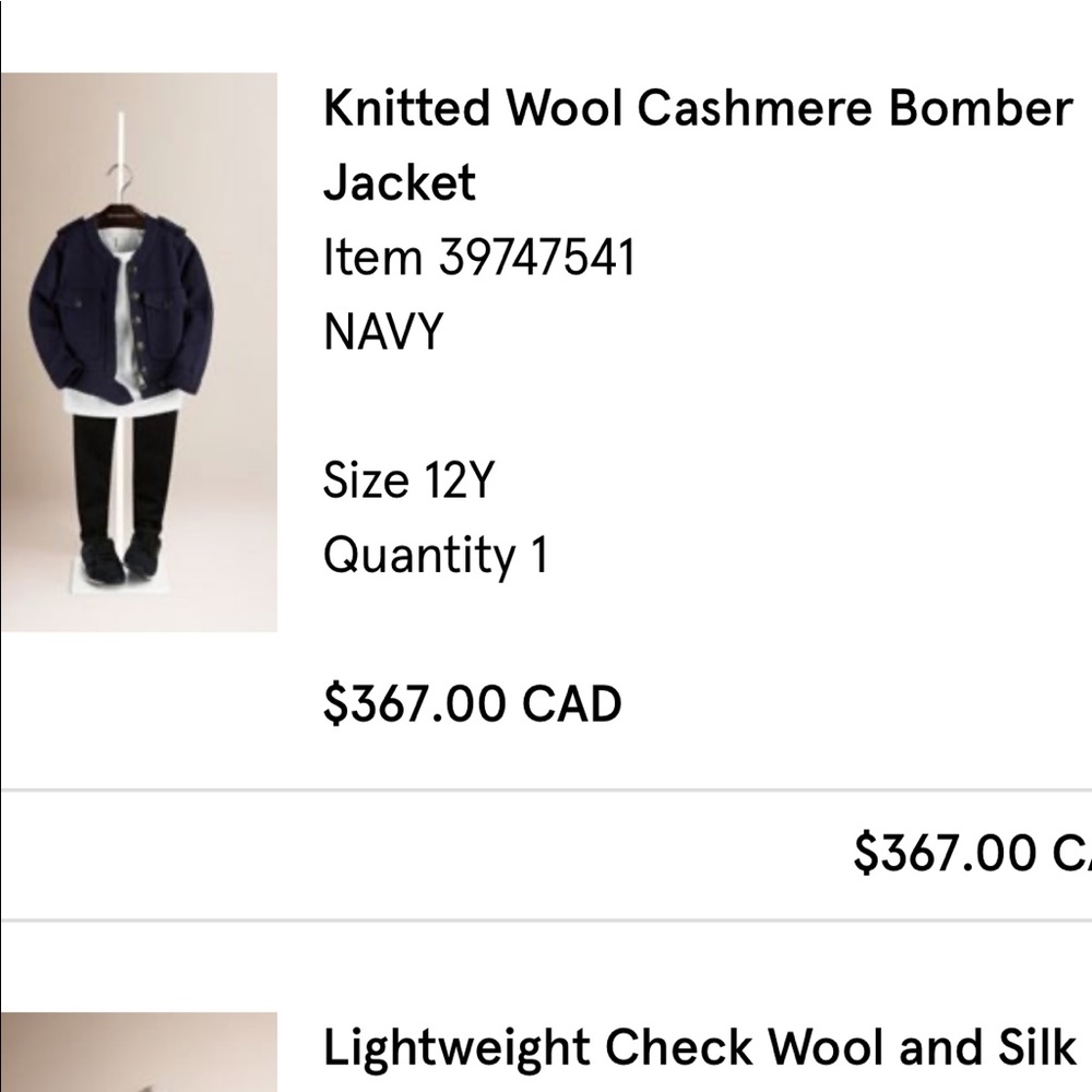 Authentic Burberry girl cashmere/wool bomber